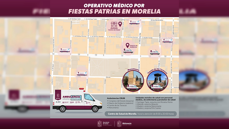 Ubica las ambulancias y unidades médicas instaladas en el Centro por fiestas patrias